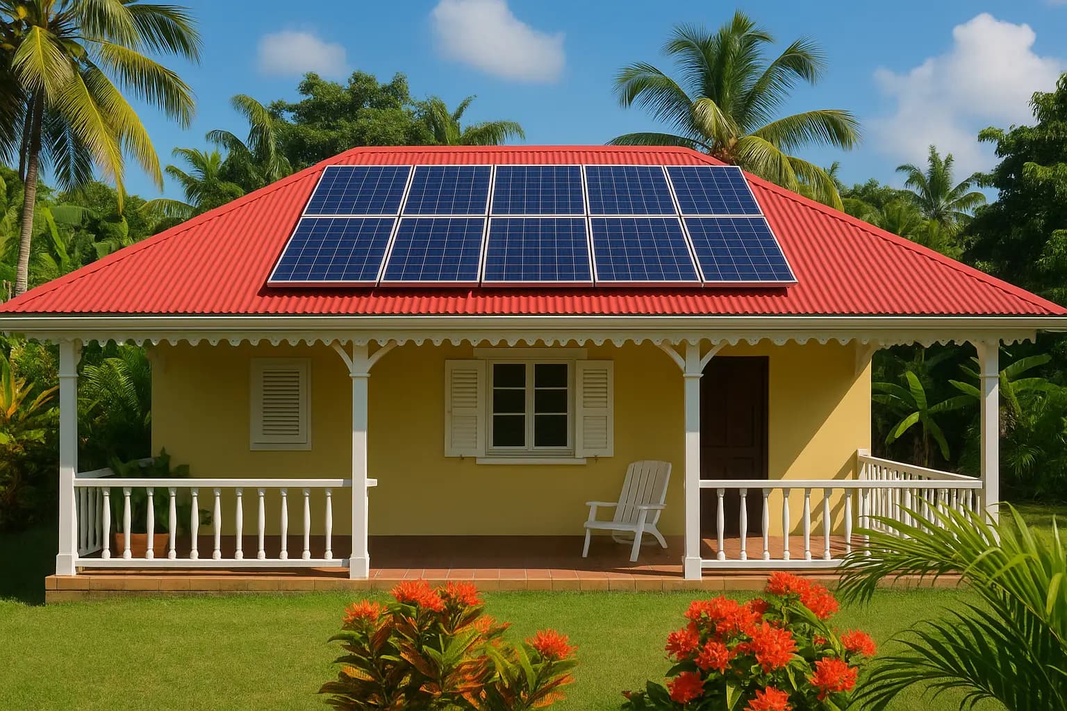 Installation de panneaux solaires photovoltaïques sur une toiture en Guadeloupe